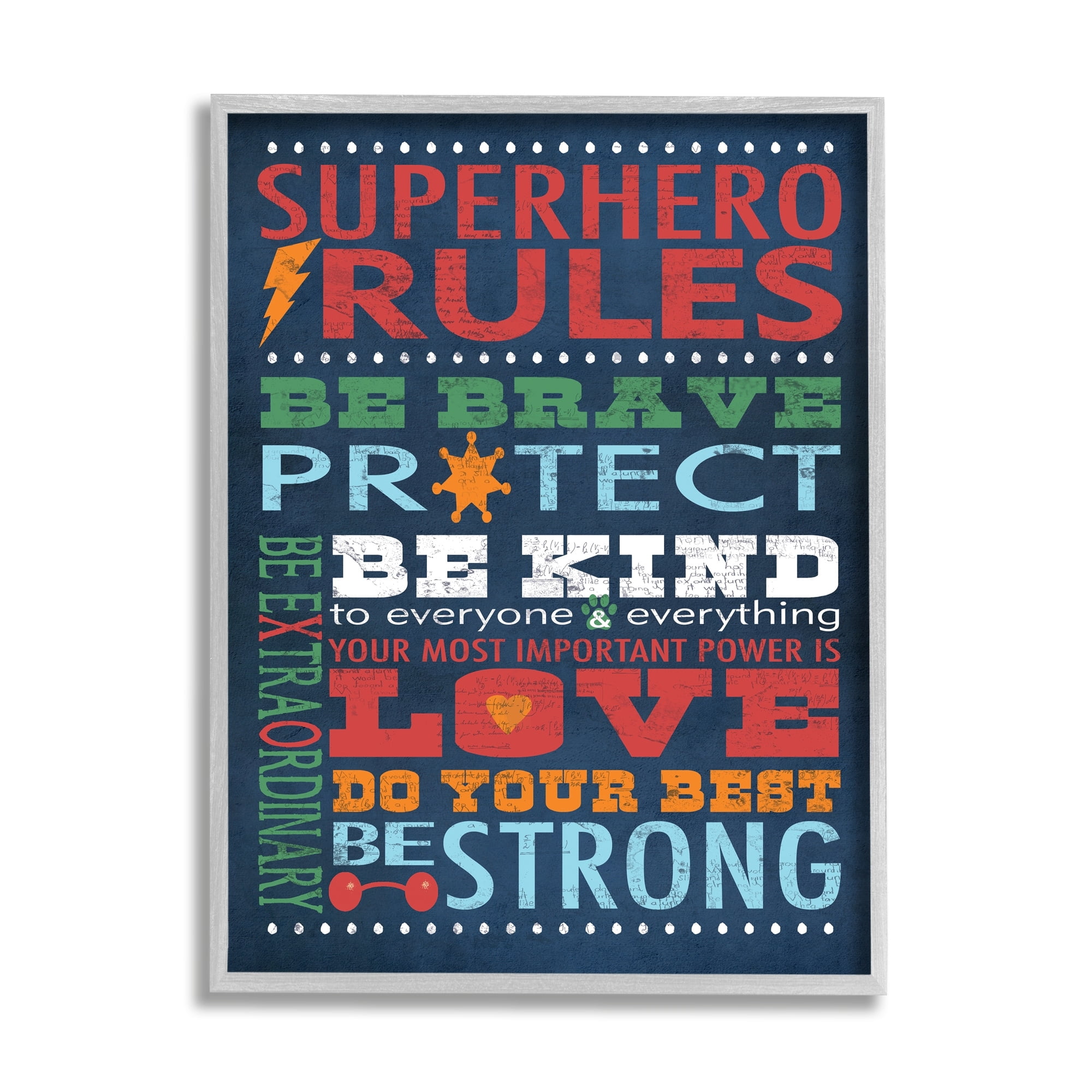 Stupell Industries Dark Blue Super Hero Rules Graphic Art Gray Framed Art Print Wall Art, 24x30, by Stephanie Workman Marrott