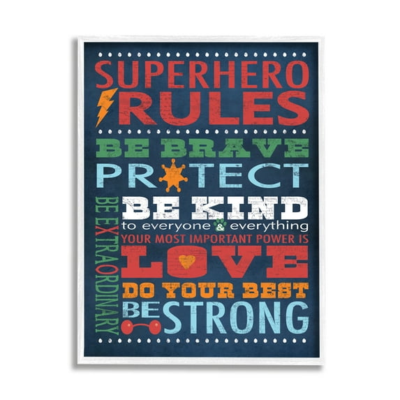 Stupell Industries Dark Blue Super Hero Rules Graphic Art White Framed Art Print Wall Art, 11x14, by Stephanie Workman Marrott