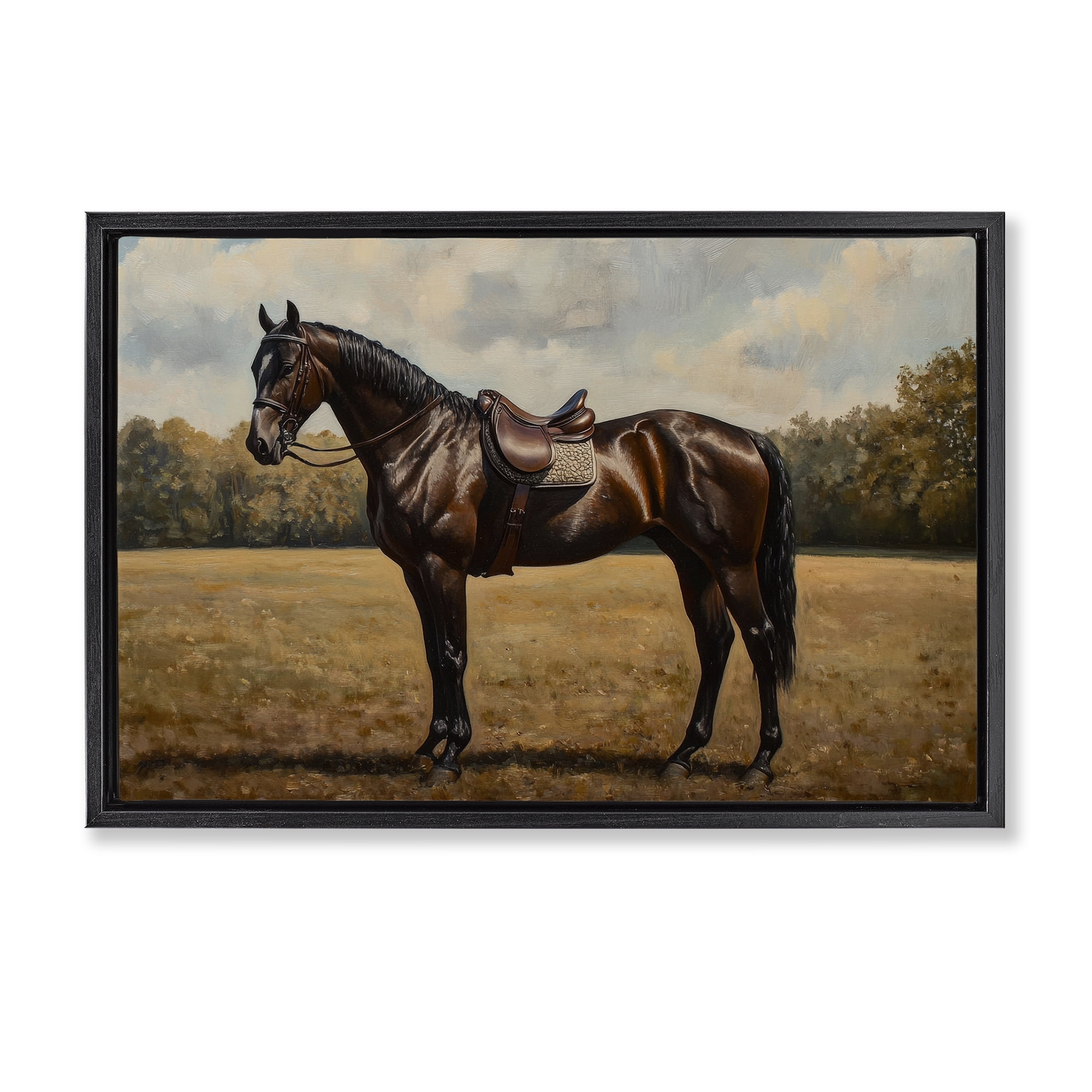 Stupell Industries Dark Brown Pony Portrait Black Framed Floater Canvas Wall Art, design by Petal Prints Design