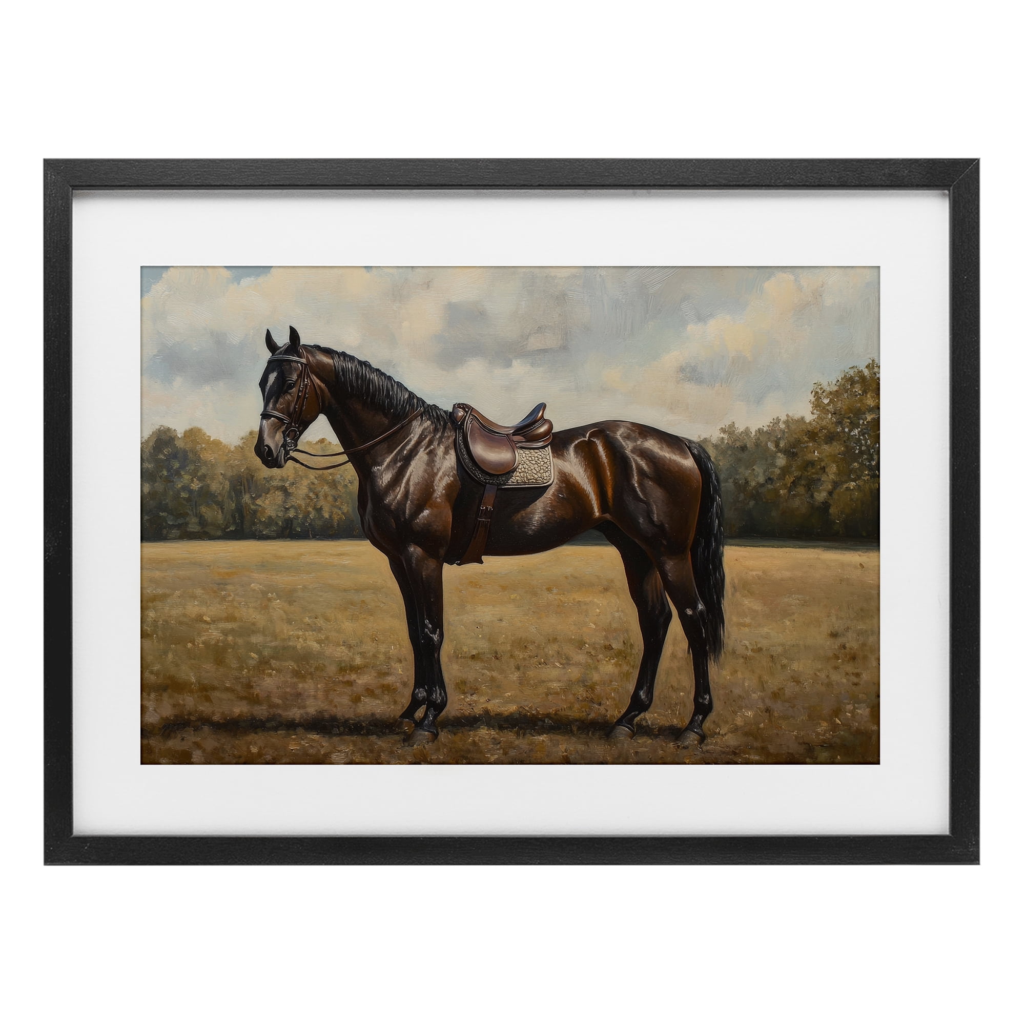 Stupell Industries Dark Brown Pony Portrait Black Framed Print Under Glass, design by Petal Prints Design