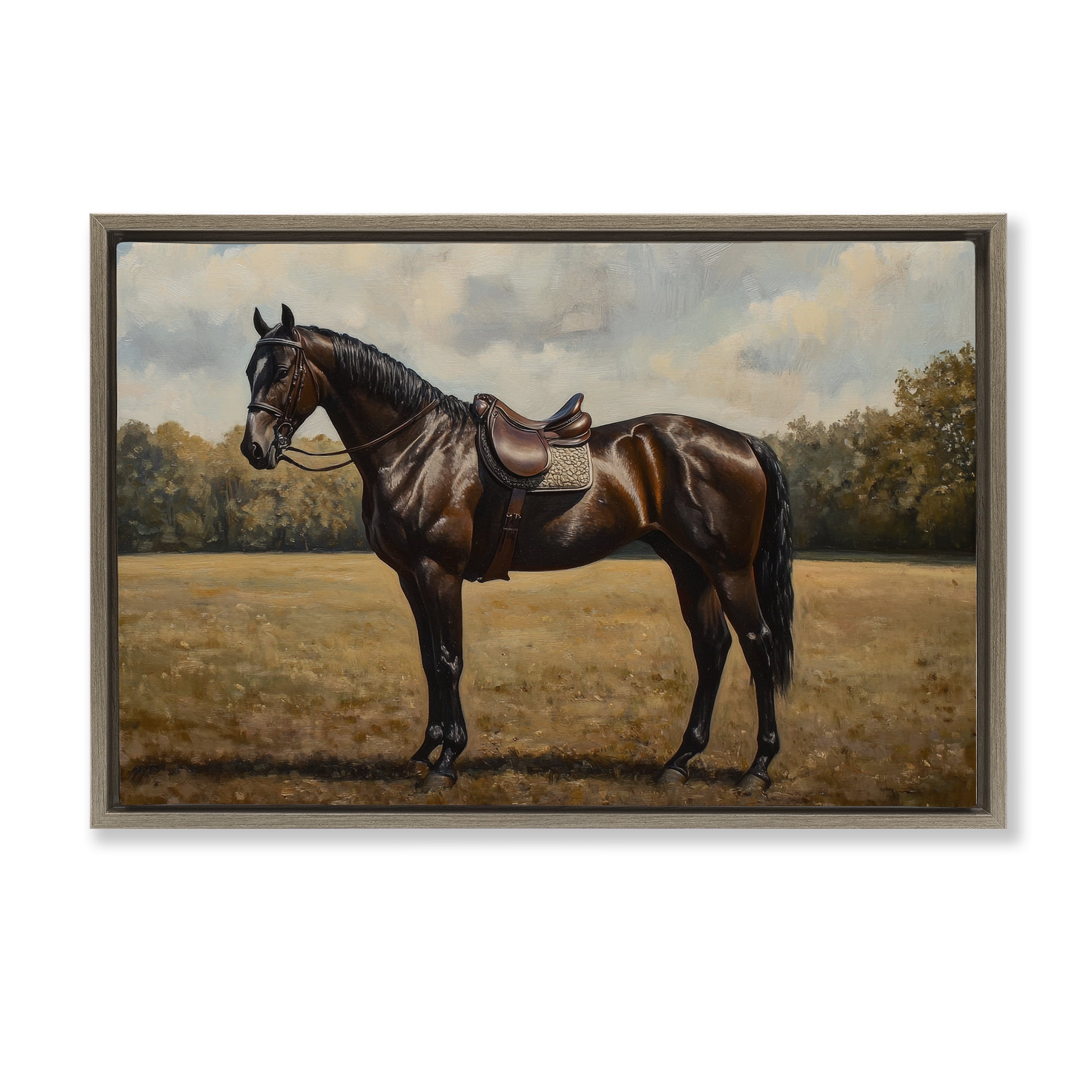 Stupell Industries Dark Brown Pony Portrait Brown Framed Floater Canvas Wall Art, design by Petal Prints Design