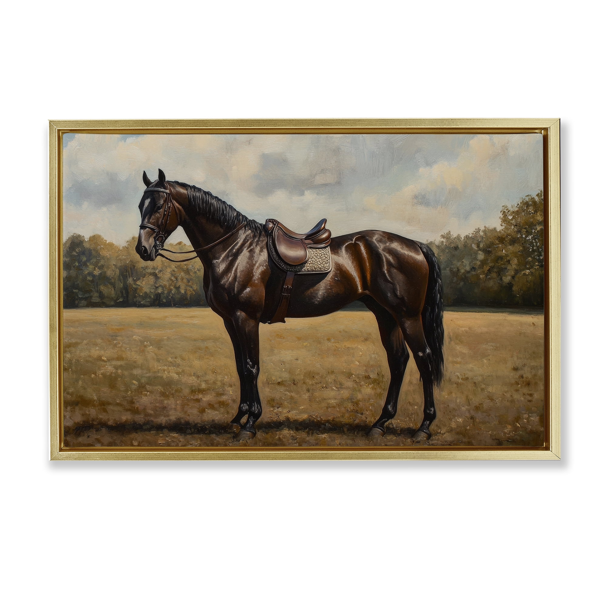 Stupell Industries Dark Brown Pony Portrait Gold Framed Floater Canvas Wall Art, design by Petal Prints Design