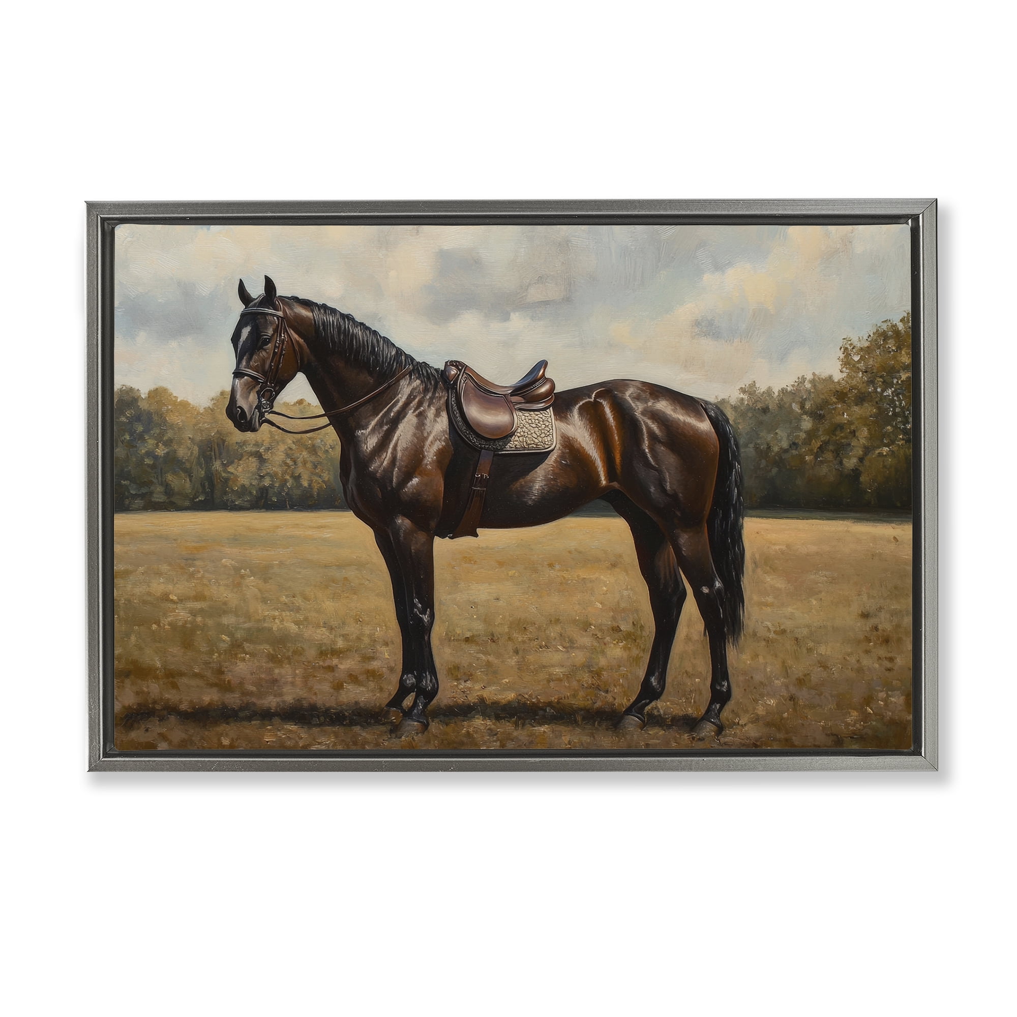 Stupell Industries Dark Brown Pony Portrait Gray Framed Floater Canvas Wall Art, design by Petal Prints Design