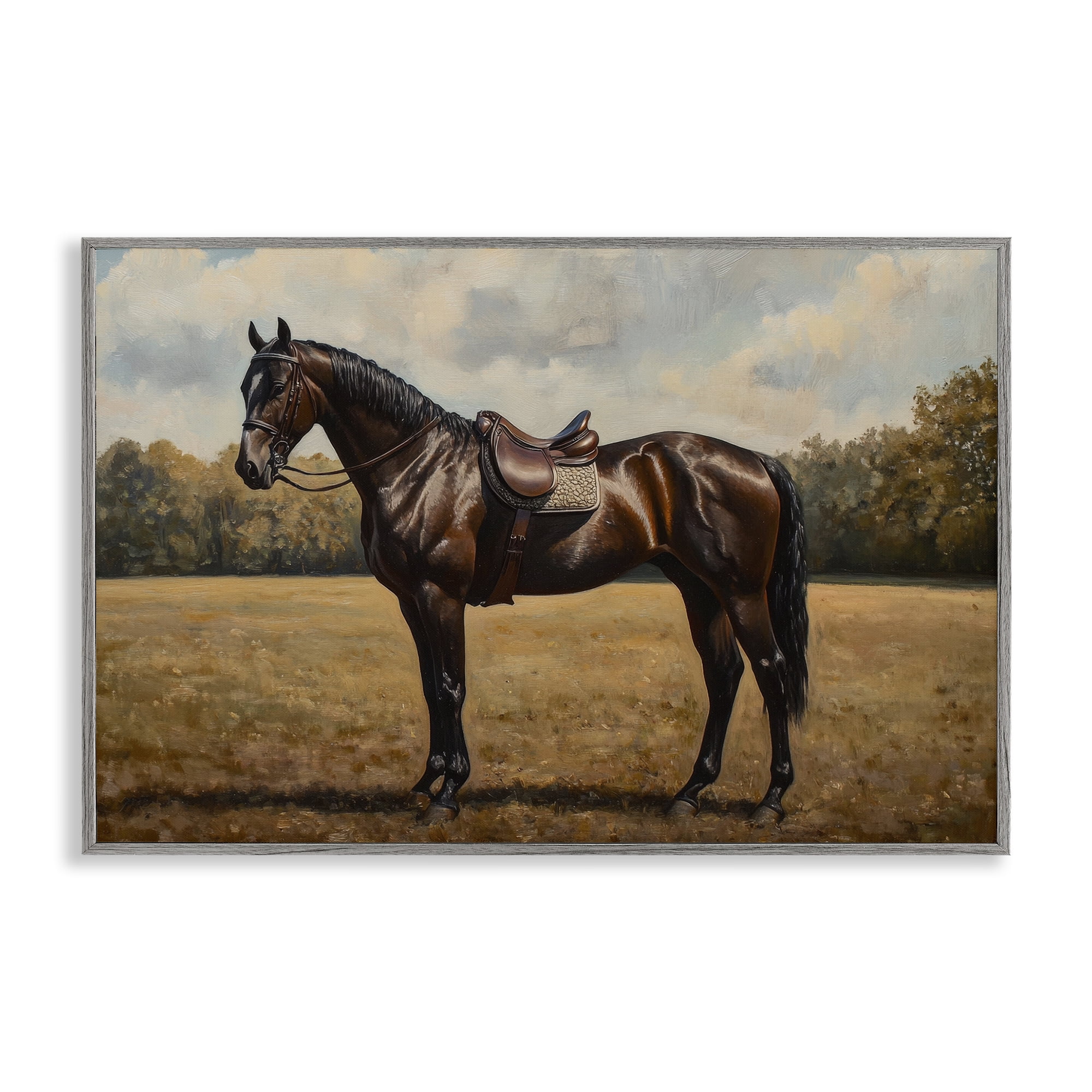 Stupell Industries Dark Brown Pony Portrait Gray Framed Giclee Art, design by Petal Prints Design
