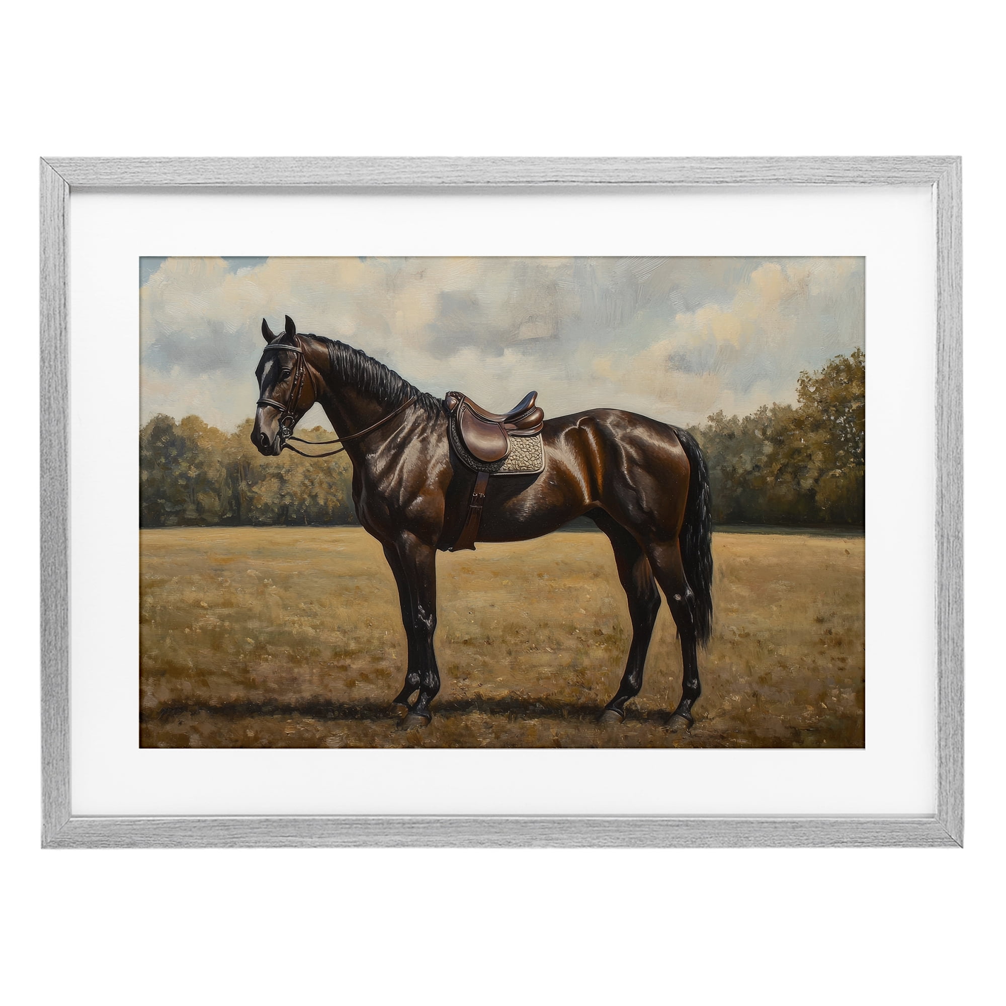 Stupell Industries Dark Brown Pony Portrait Gray Framed Print Under Glass, design by Petal Prints Design