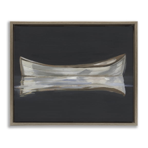 Stupell Industries Dark Canoe Reflection Brown Framed Floater Canvas Wall Art design by Ethan Harper, 25 x 31