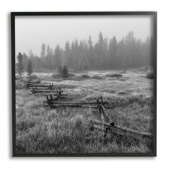 Stupell Industries Dark Countryside Fence Photography Landscape Photography Black Framed Art Print Wall Art