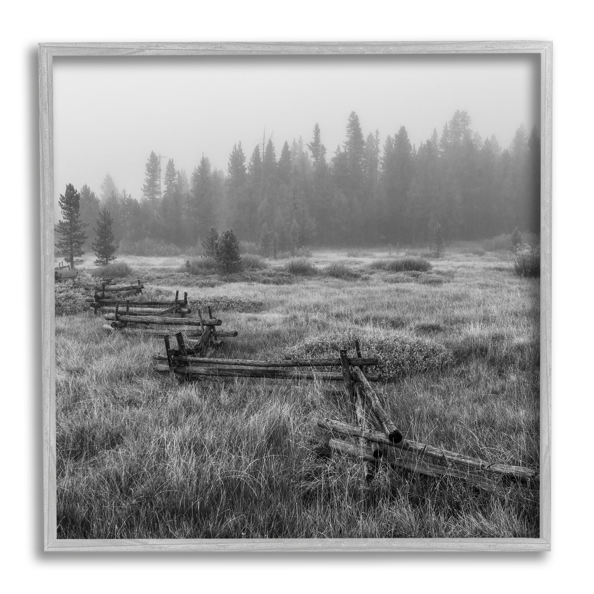 Stupell Industries Dark Countryside Fence Photography Landscape Photography Gray Framed Art Print Wall Art