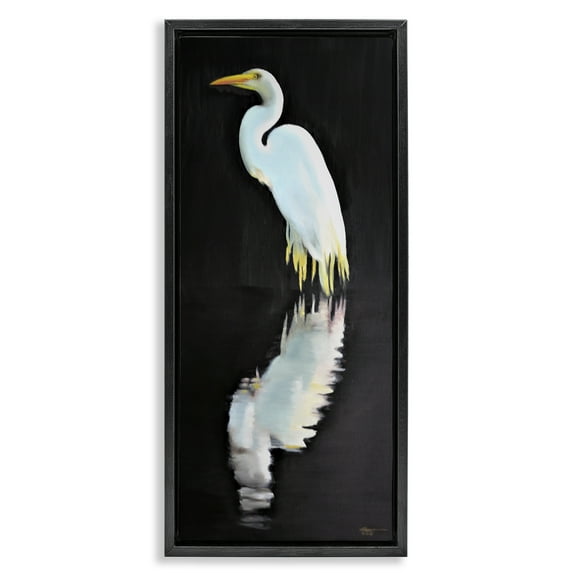 Stupell Industries Dark Egret Reflection Animals & Insects Painting Black Floater Framed Canvas Art Print Wall Art, 11 x 25