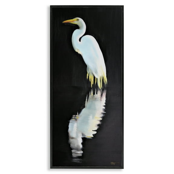 Stupell Industries Dark Egret Reflection Animals & Insects Painting Black Framed Art Print Wall Art, 10 x 24
