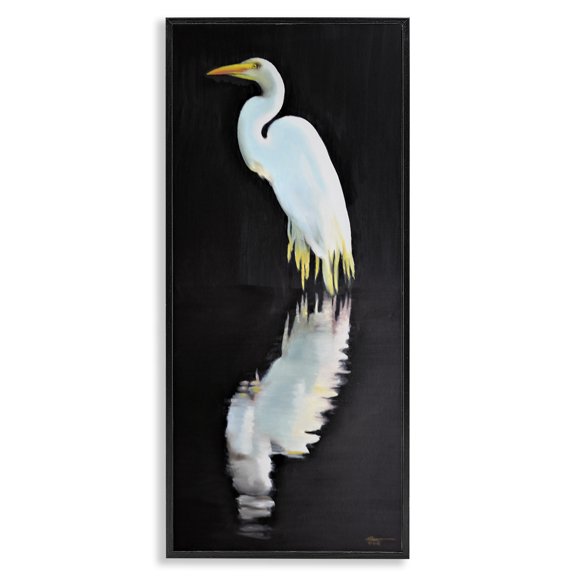 Stupell Industries Dark Egret Reflection Animals & Insects Painting Black Framed Art Print Wall Art, 13 x 30