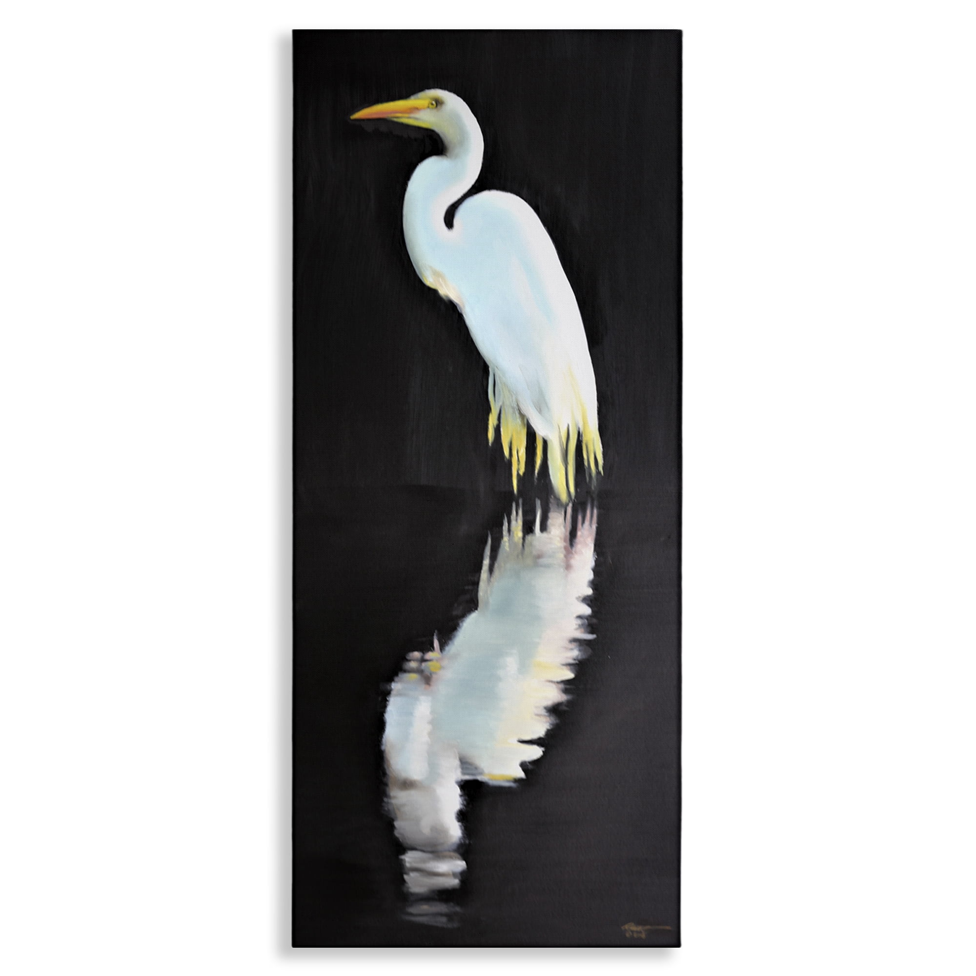 Stupell Industries Dark Egret Reflection Animals & Insects Painting Gallery Wrapped Canvas Art Print Wall Art, 20 x 48