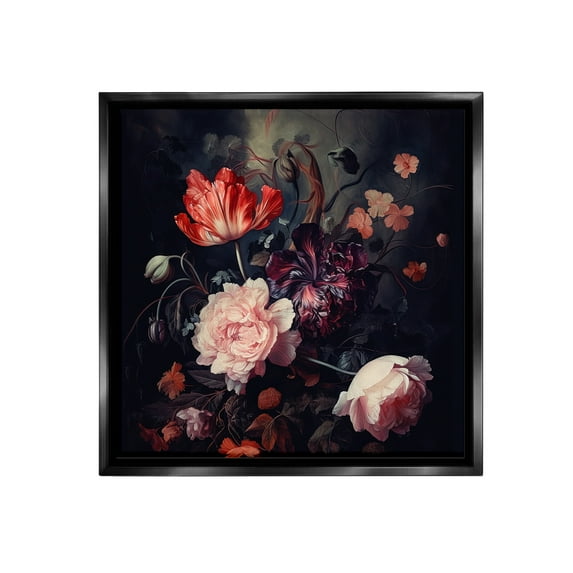 Stupell Industries Dark Elegant Flowers Botanical & Floral Photography Black Floater Framed Canvas Art Print Wall Art, 25 x 25
