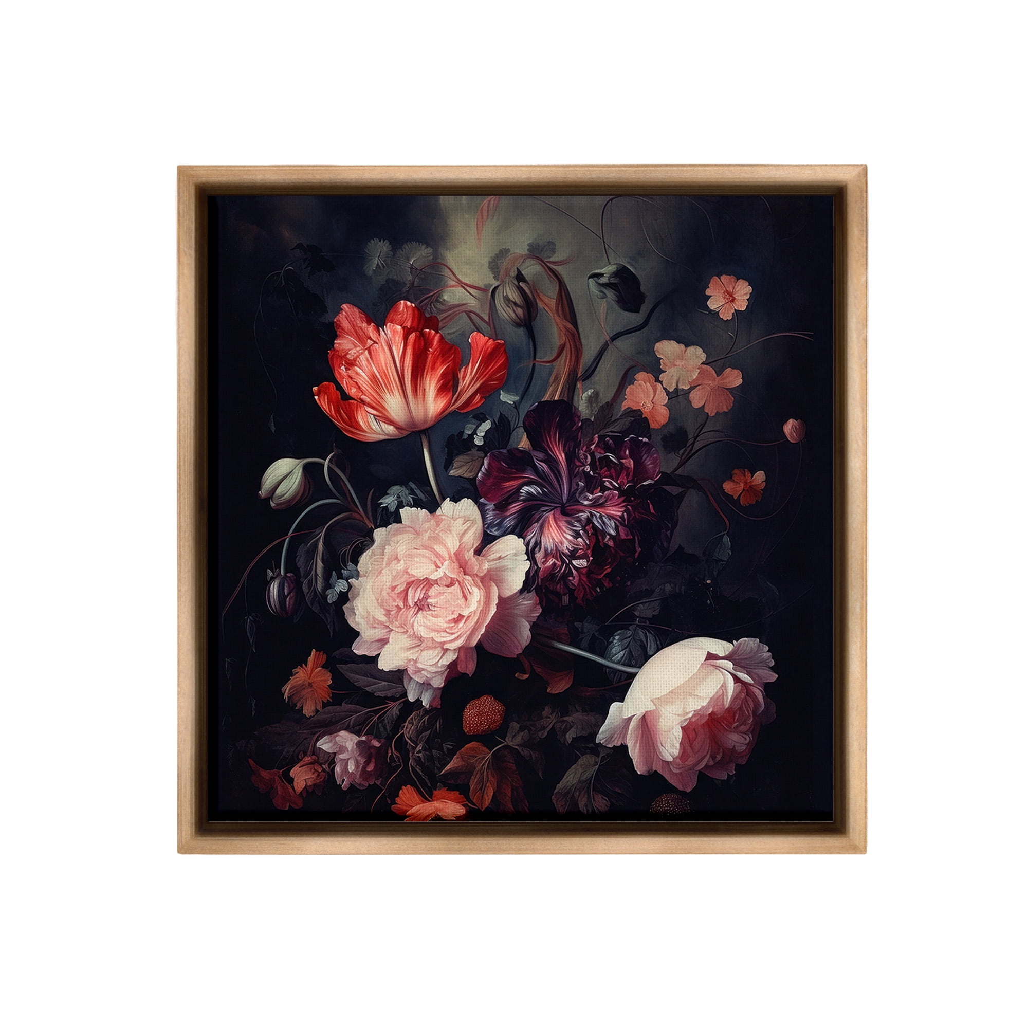 Stupell Industries Dark Elegant Flowers Botanical & Floral Photography Brown Floater Framed Canvas Art Print Wall Art, 18 x 18