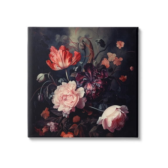 Stupell Industries Dark Elegant Flowers Botanical & Floral Photography Gallery Wrapped Canvas Art Print Wall Art, 17 x 17