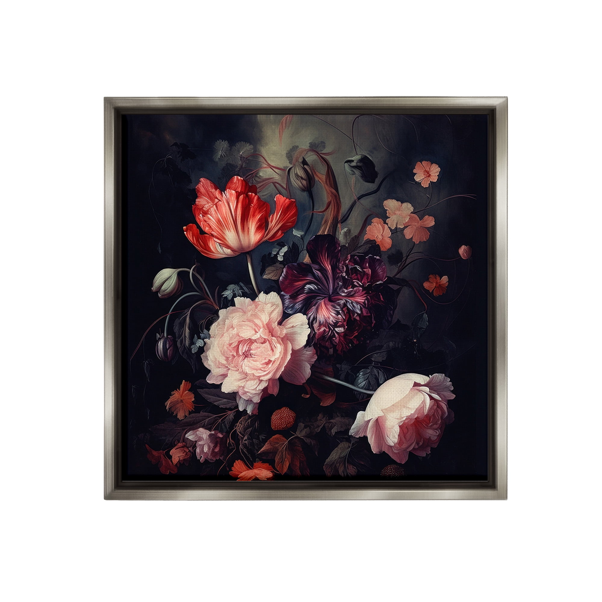Stupell Industries Dark Elegant Flowers Botanical & Floral Photography Gray Floater Framed Canvas Art Print Wall Art, 18 x 18