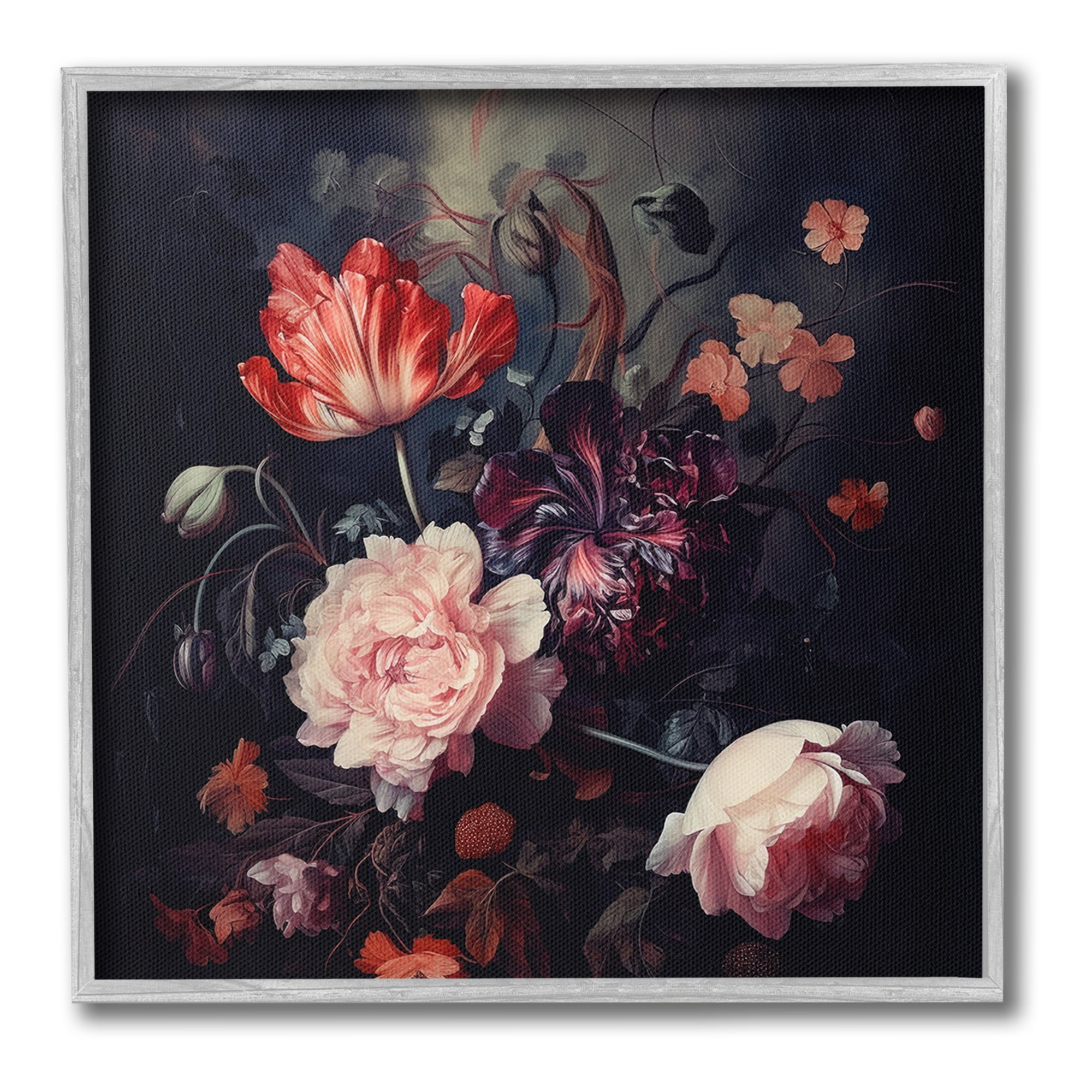 Stupell Industries Dark Elegant Flowers Botanical & Floral Photography Gray Framed Art Print Wall Art, 24 x 24