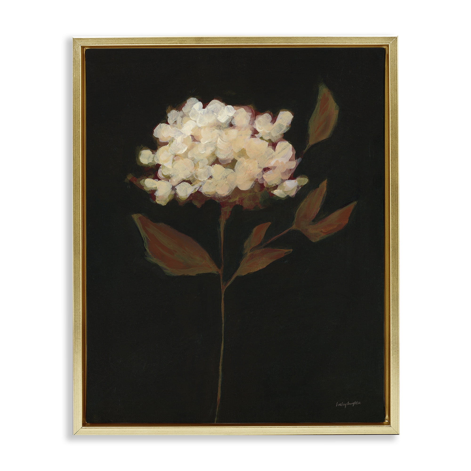 Stupell Industries Dark Fall Flower Botanical & Floral Painting Gold Floater Framed Art Print Wall Art, 17 x 21