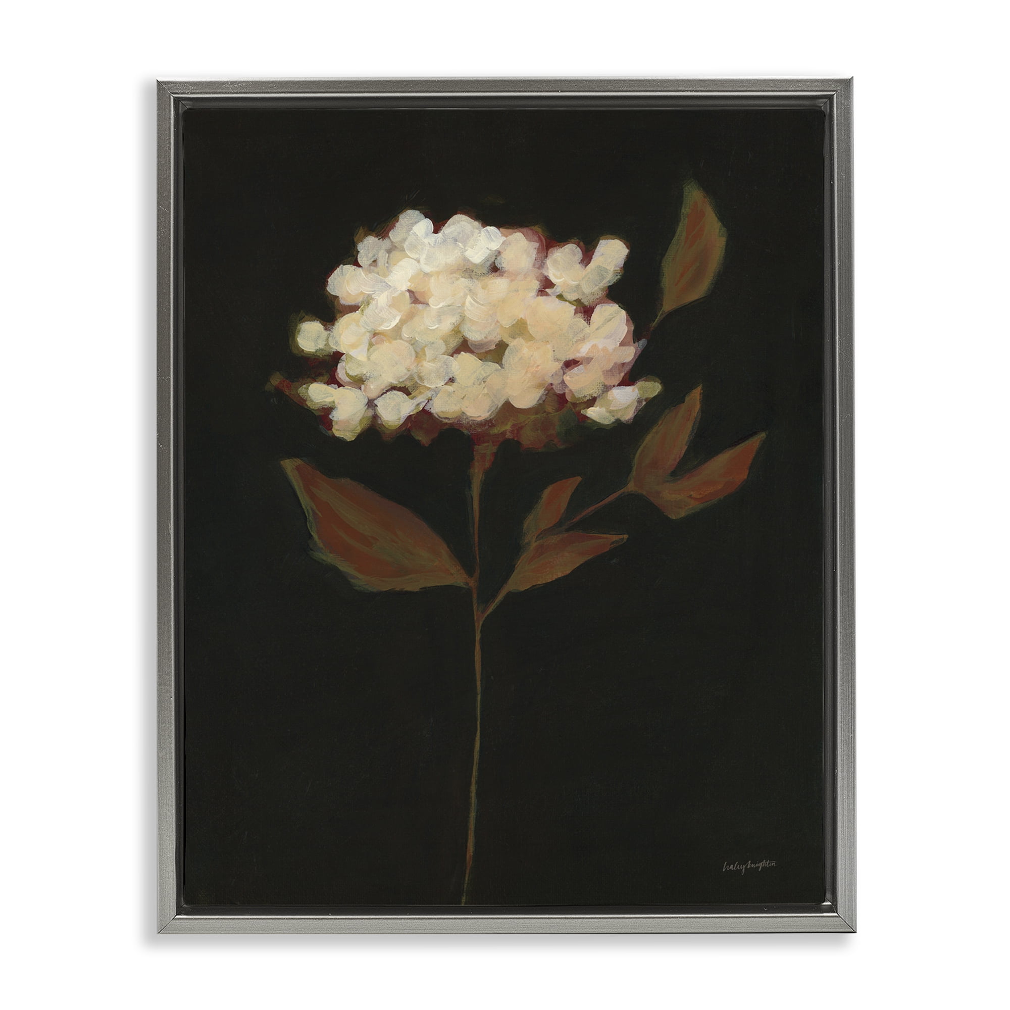 Stupell Industries Dark Fall Flower Botanical & Floral Painting Gray Floater Framed Art Print Wall Art, 25 x 31