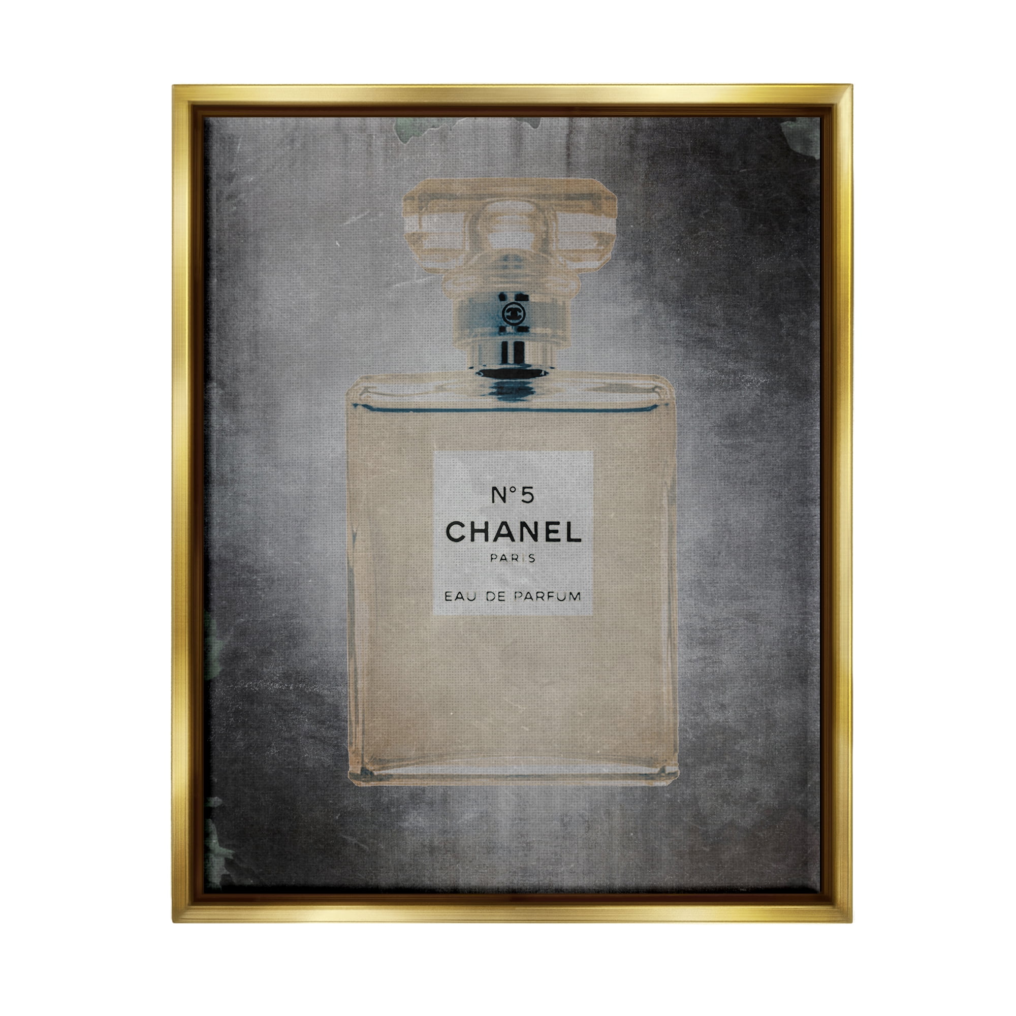 Stupell Industries Dark Fashion Brand Perfume Bottle Beauty & Fashion Painting Gold Floater Framed Art Print Wall Art