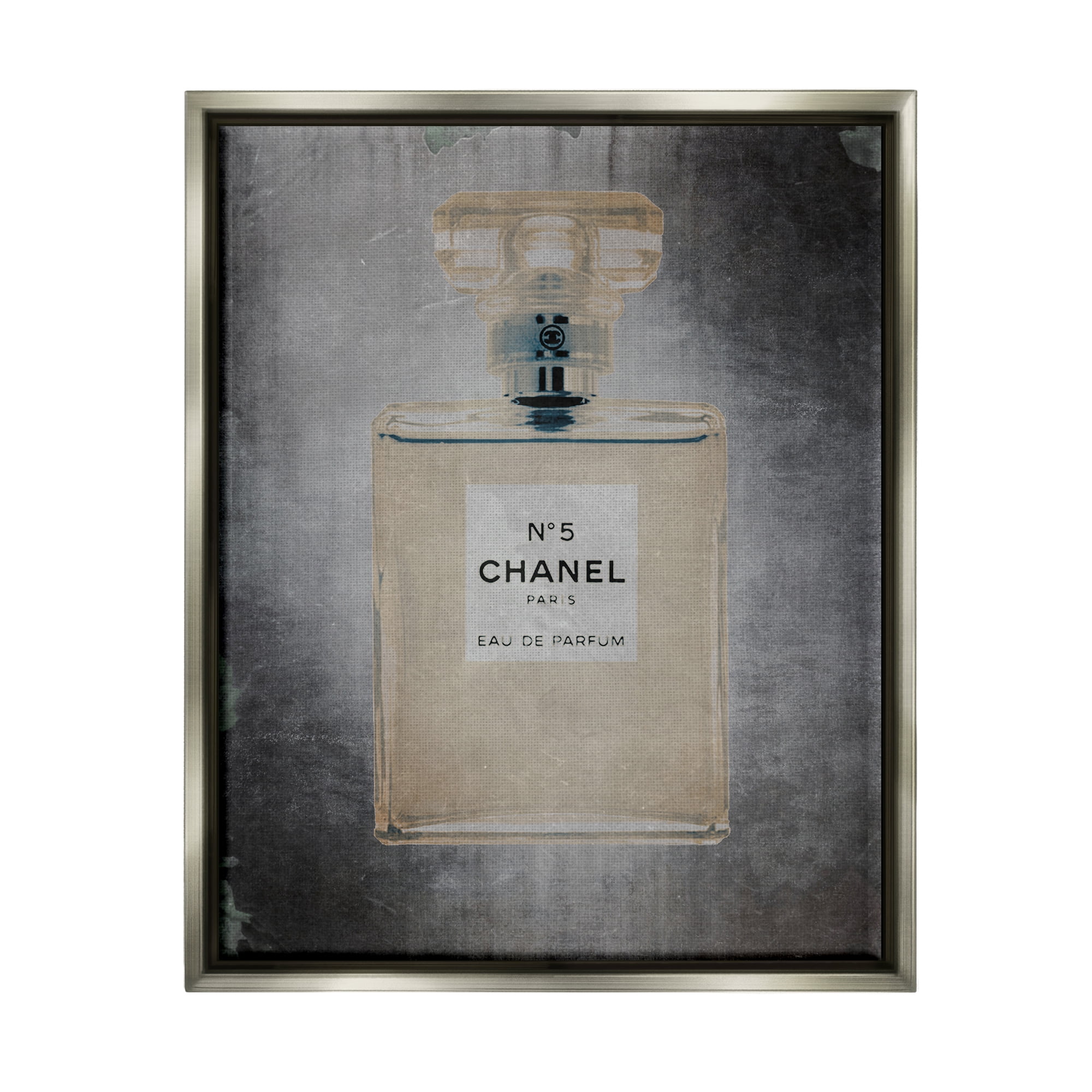 Stupell Industries Dark Fashion Brand Perfume Bottle Beauty & Fashion Painting Gray Floater Framed Art Print Wall Art