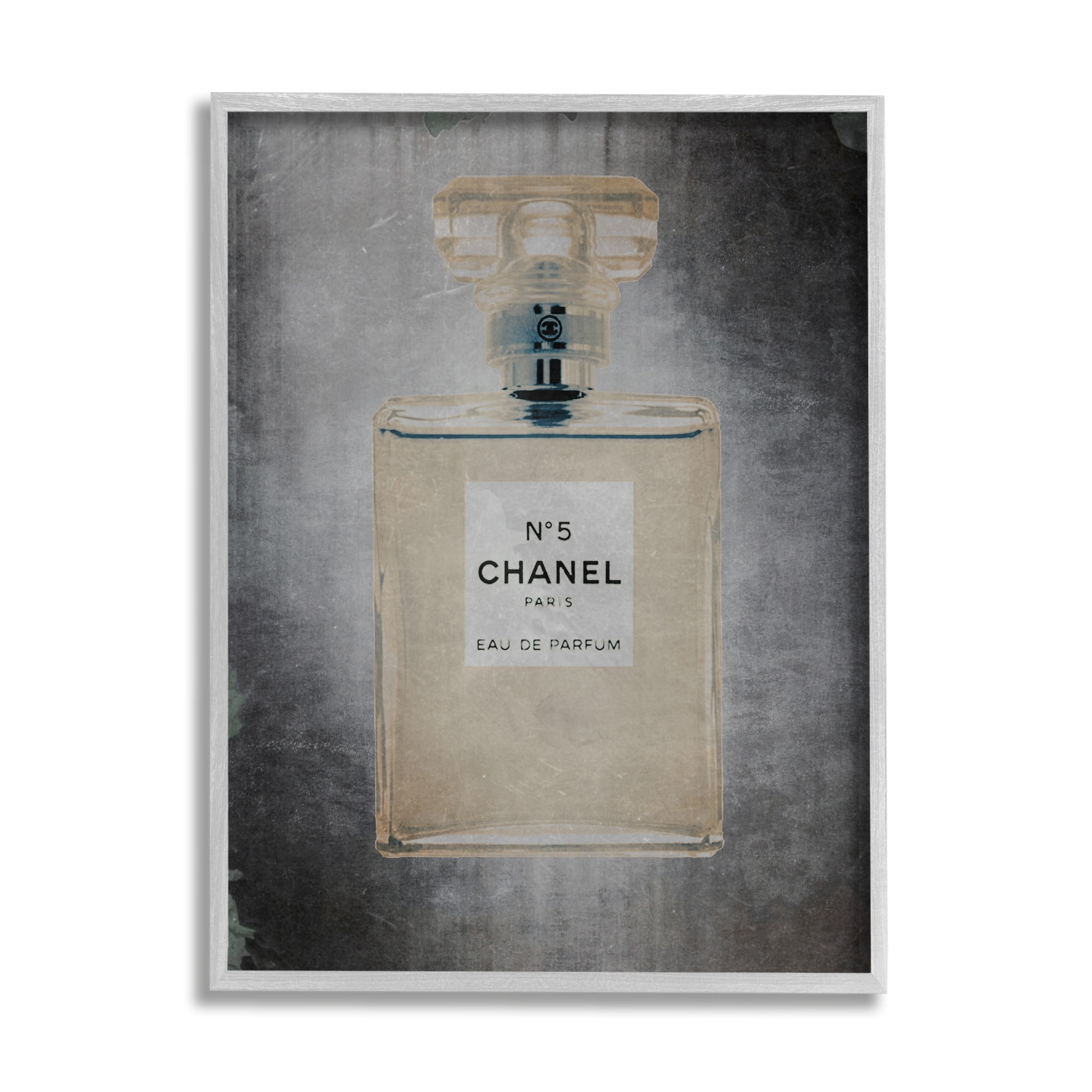 Stupell Industries Dark Fashion Brand Perfume Bottle Beauty & Fashion Painting Gray Framed Art Print Wall Art