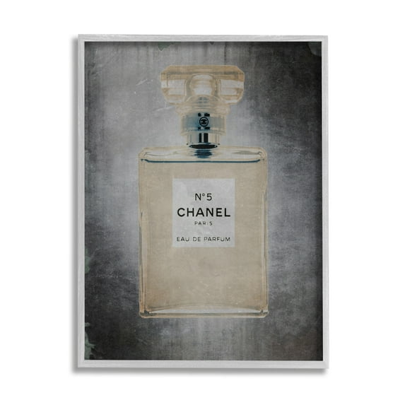 Stupell Industries Dark Fashion Brand Perfume Bottle Beauty & Fashion Painting Gray Framed Art Print Wall Art