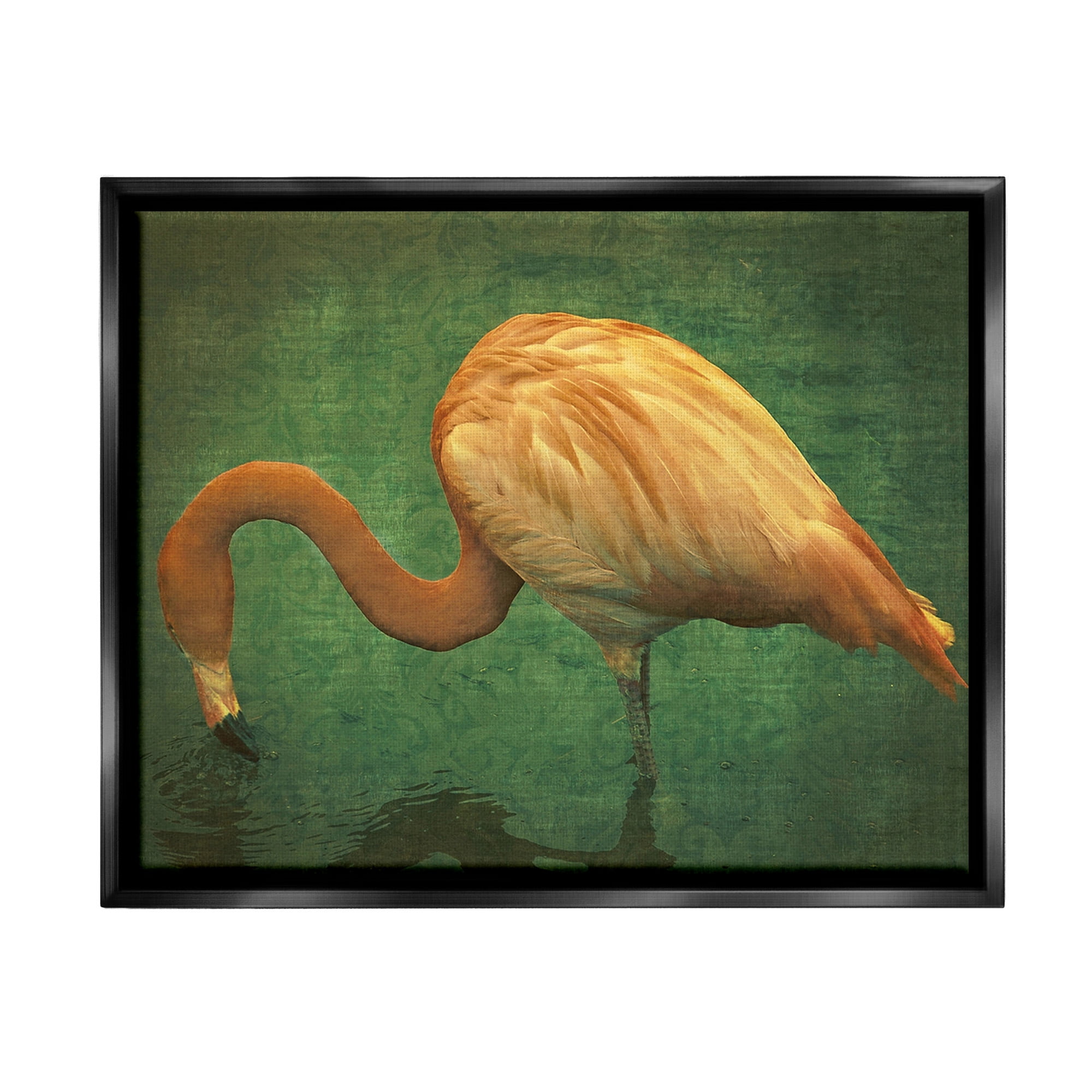 Stupell Industries Dark Flamingo in Pond Animals & Insects Painting Black Floater Framed Canvas Art Print Wall Art, 31 x 25
