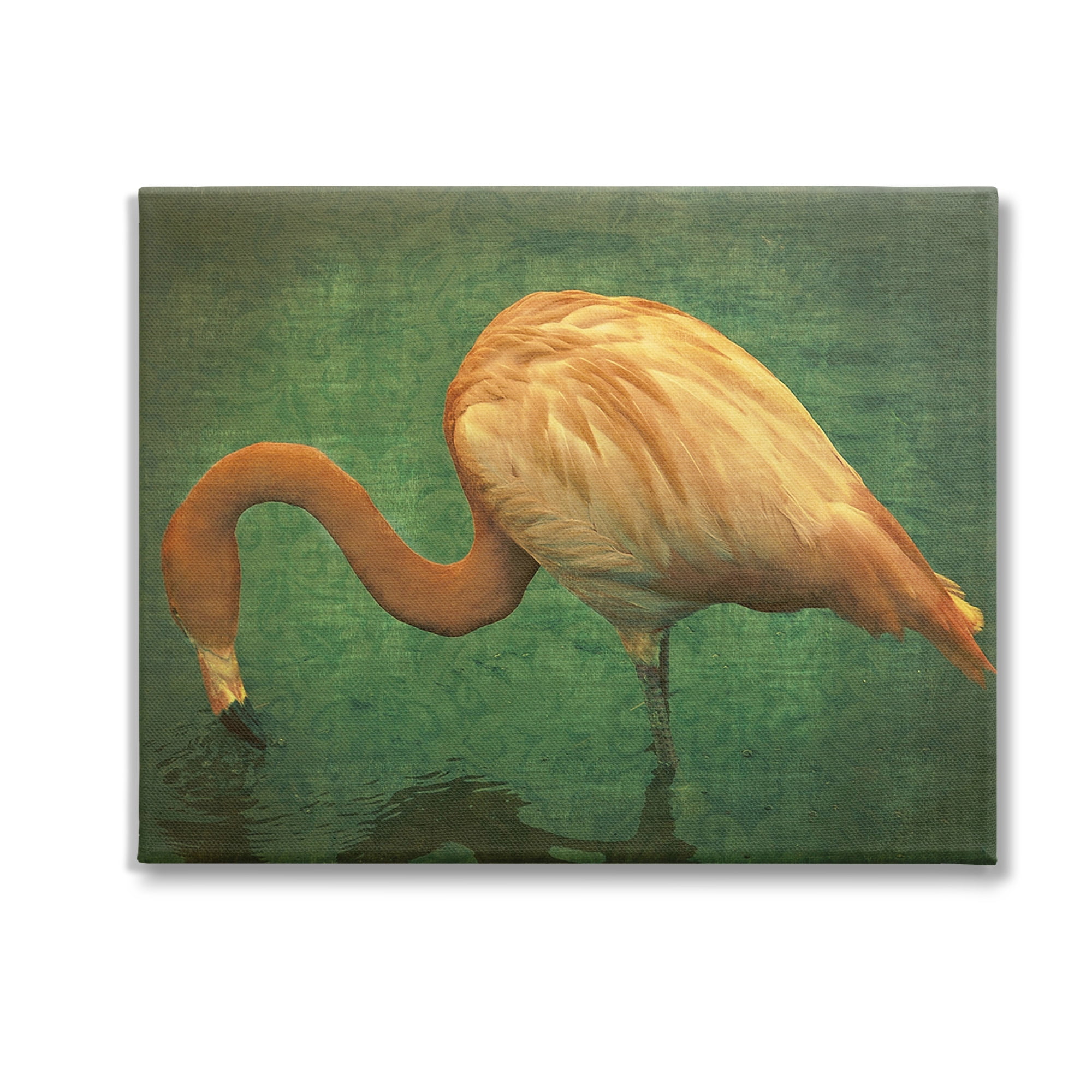 Large Orange Flamingo in Green Pond Canvas Wall Art