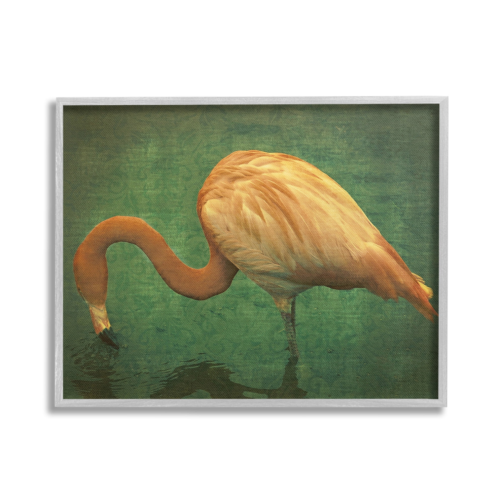 Stupell Industries Dark Flamingo in Pond Animals & Insects Painting Gray Framed Art Print Wall Art, 20 x 16
