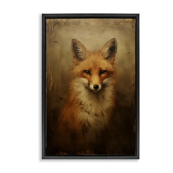 Stupell Industries Dark Fox Visage Animals & Insects Painting Black Floater Framed Canvas Art Print Wall Art, 17 x 25