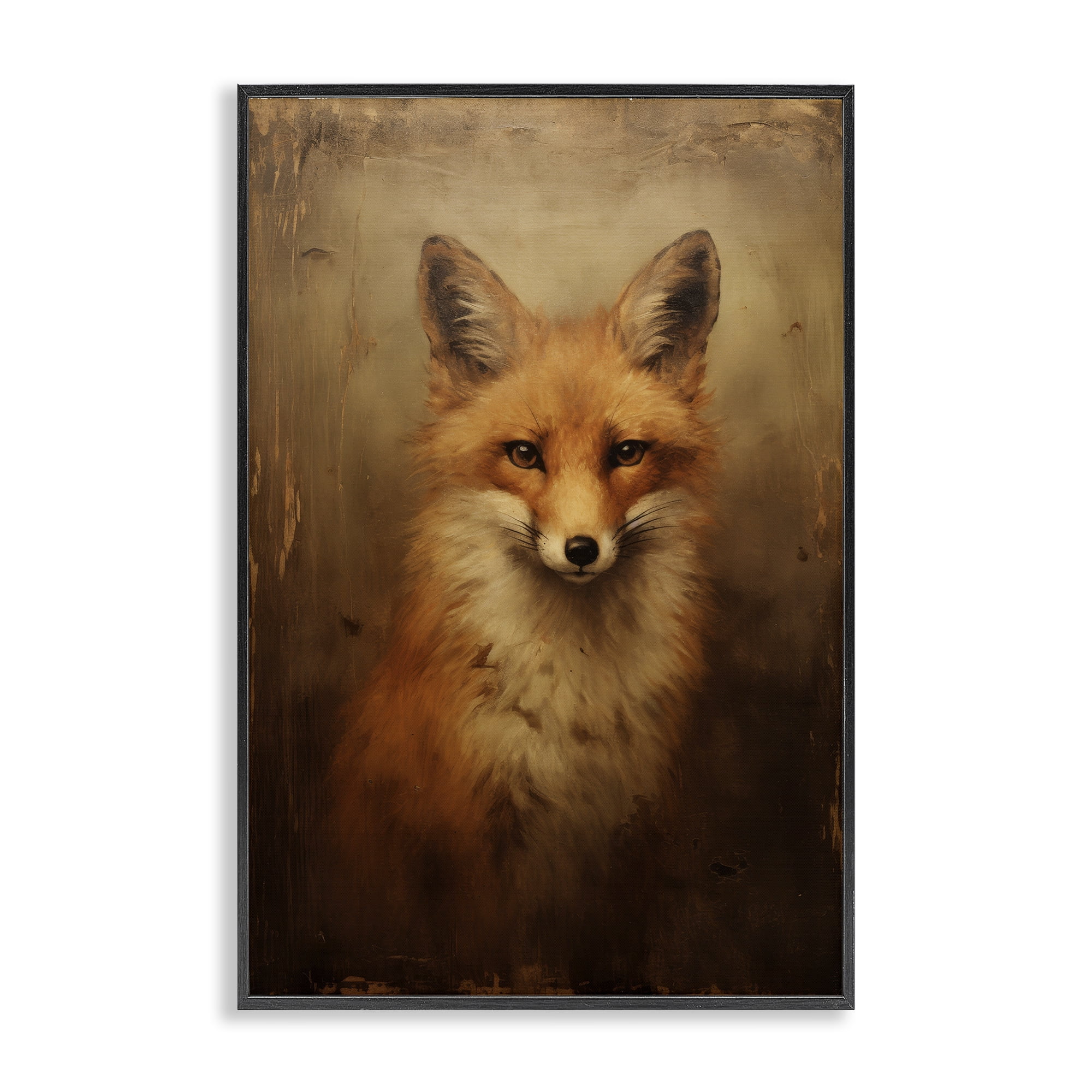 Stupell Industries Dark Fox Visage Animals & Insects Painting Black Framed Art Print Wall Art, 12 x 18