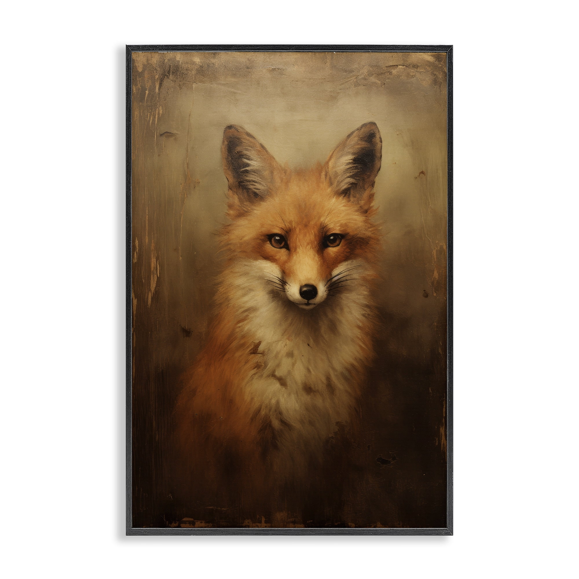 Stupell Industries Dark Fox Visage Animals & Insects Painting Black Framed Art Print Wall Art, 20 x 30