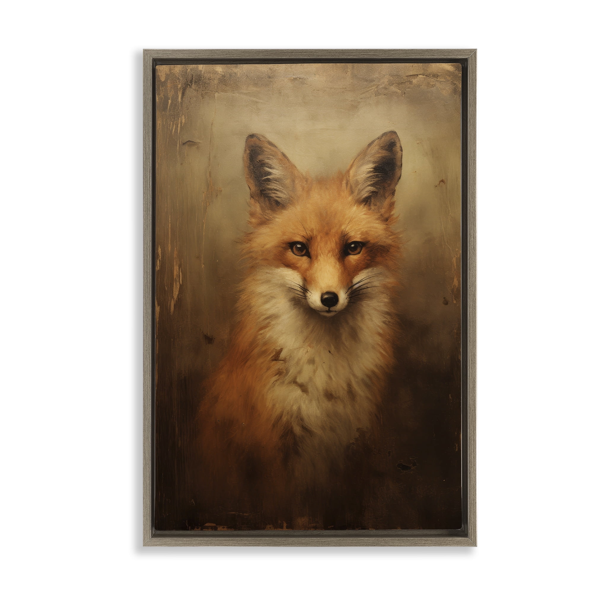 Stupell Industries Dark Fox Visage Animals & Insects Painting Brown Floater Framed Canvas Art Print Wall Art, 17 x 25