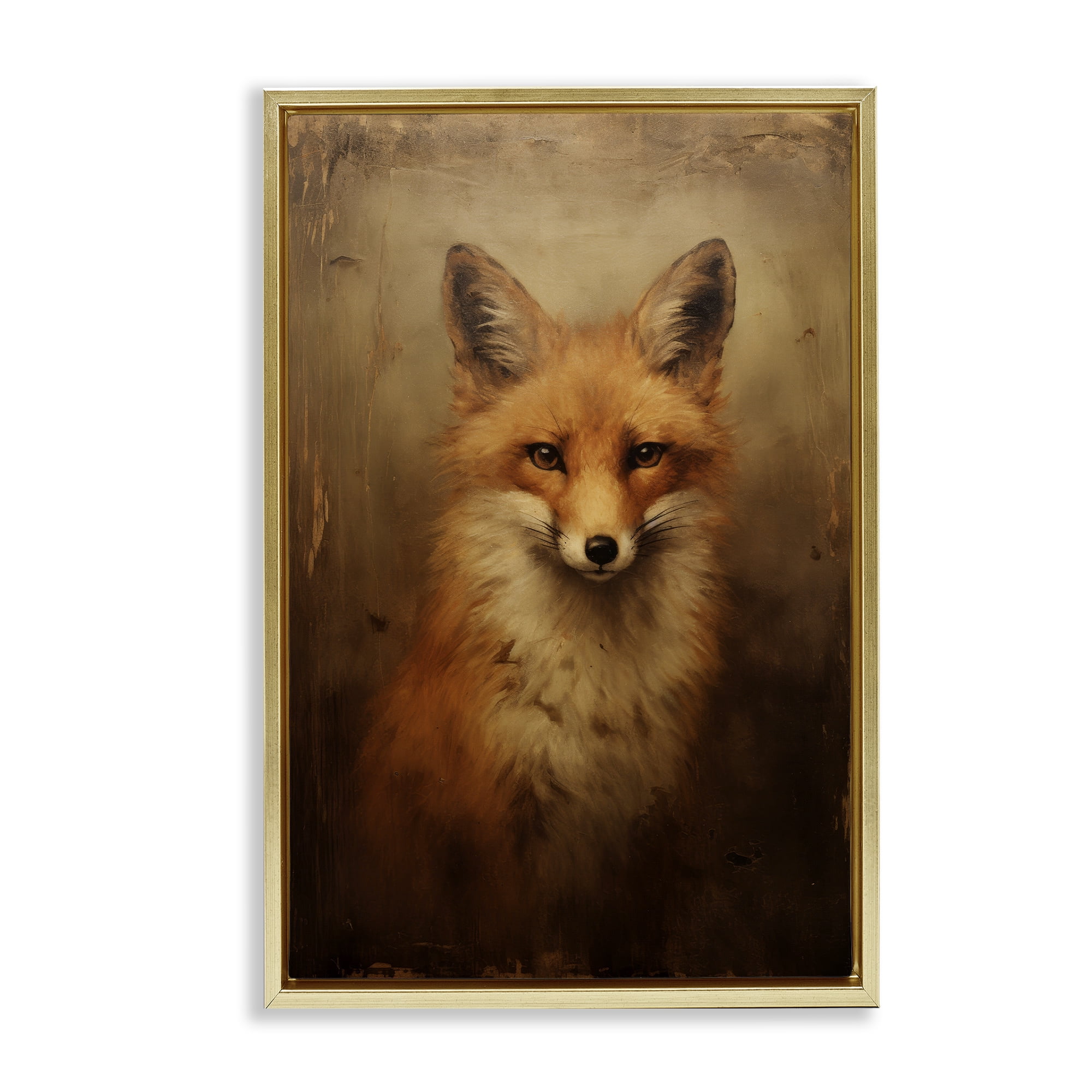 Stupell Industries Dark Fox Visage Animals & Insects Painting Gold Floater Framed Canvas Art Print Wall Art, 21 x 31