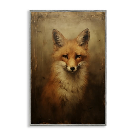 Stupell Industries Dark Fox Visage Animals & Insects Painting Gray Framed Art Print Wall Art, 20 x 30