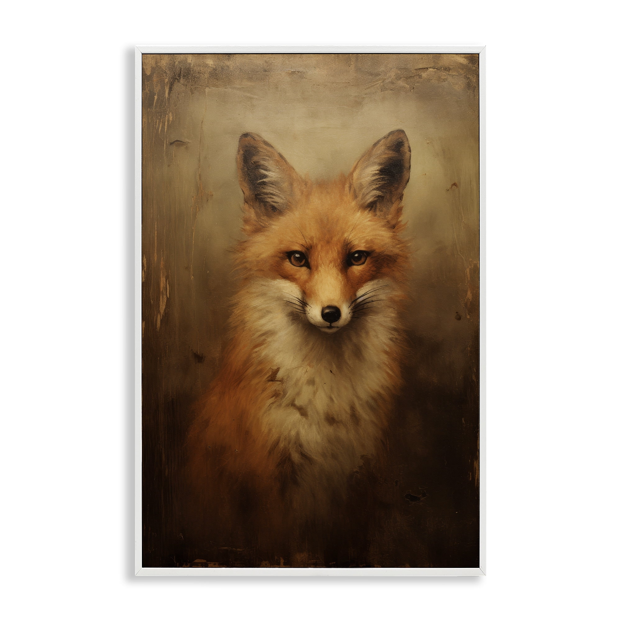 Stupell Industries Dark Fox Visage Animals & Insects Painting White Framed Art Print Wall Art, 20 x 30