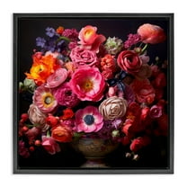 Stupell Industries Dark Full Bouquet Botanical & Floral Painting Black Floater Framed Art Print Wall Art, 18 x 18