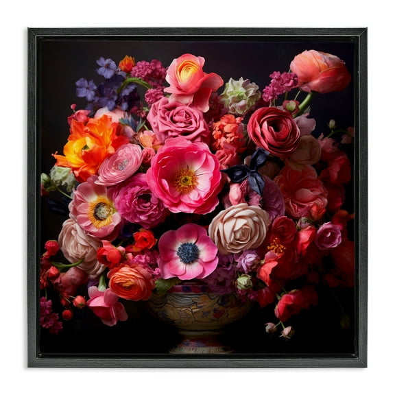 Stupell Industries Dark Full Bouquet Botanical & Floral Painting Black Floater Framed Art Print Wall Art, 18 x 18