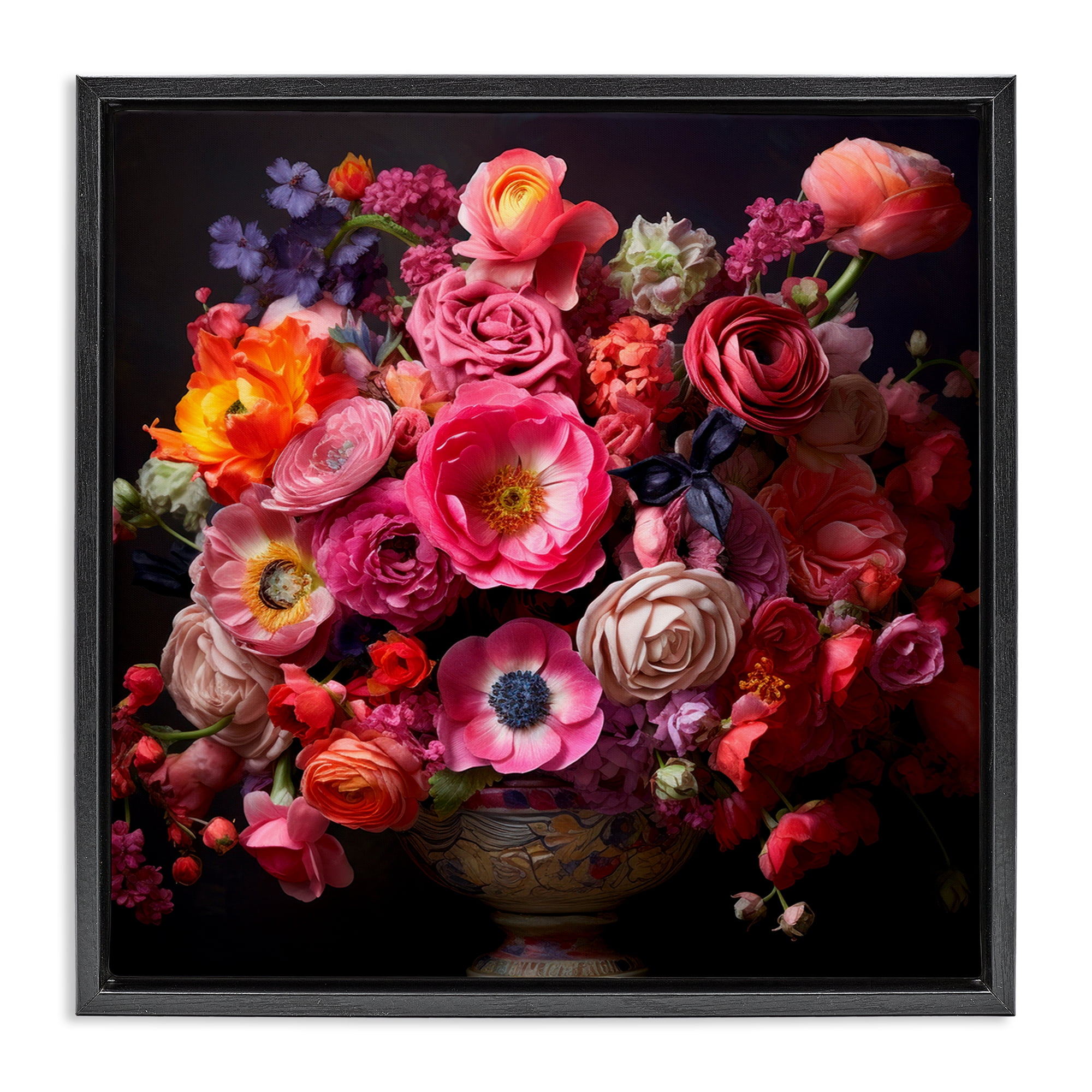 Stupell Industries Dark Full Bouquet Botanical & Floral Painting Black Floater Framed Art Print Wall Art, 25 x 25