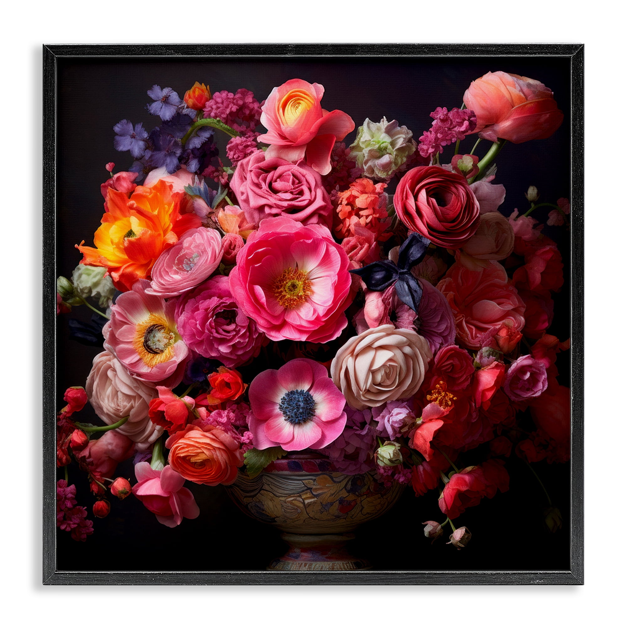 Stupell Industries Dark Full Bouquet Botanical & Floral Painting Black Framed Art Print Wall Art, 17 x 17