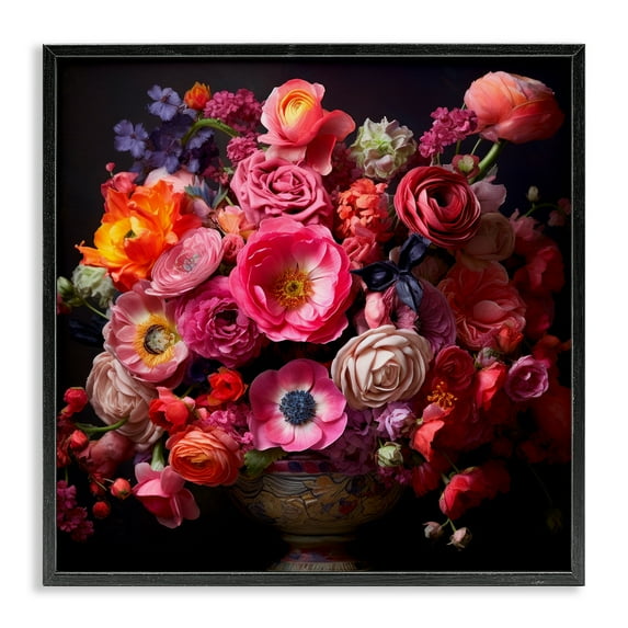 Stupell Industries Dark Full Bouquet Botanical & Floral Painting Black Framed Art Print Wall Art, 17 x 17