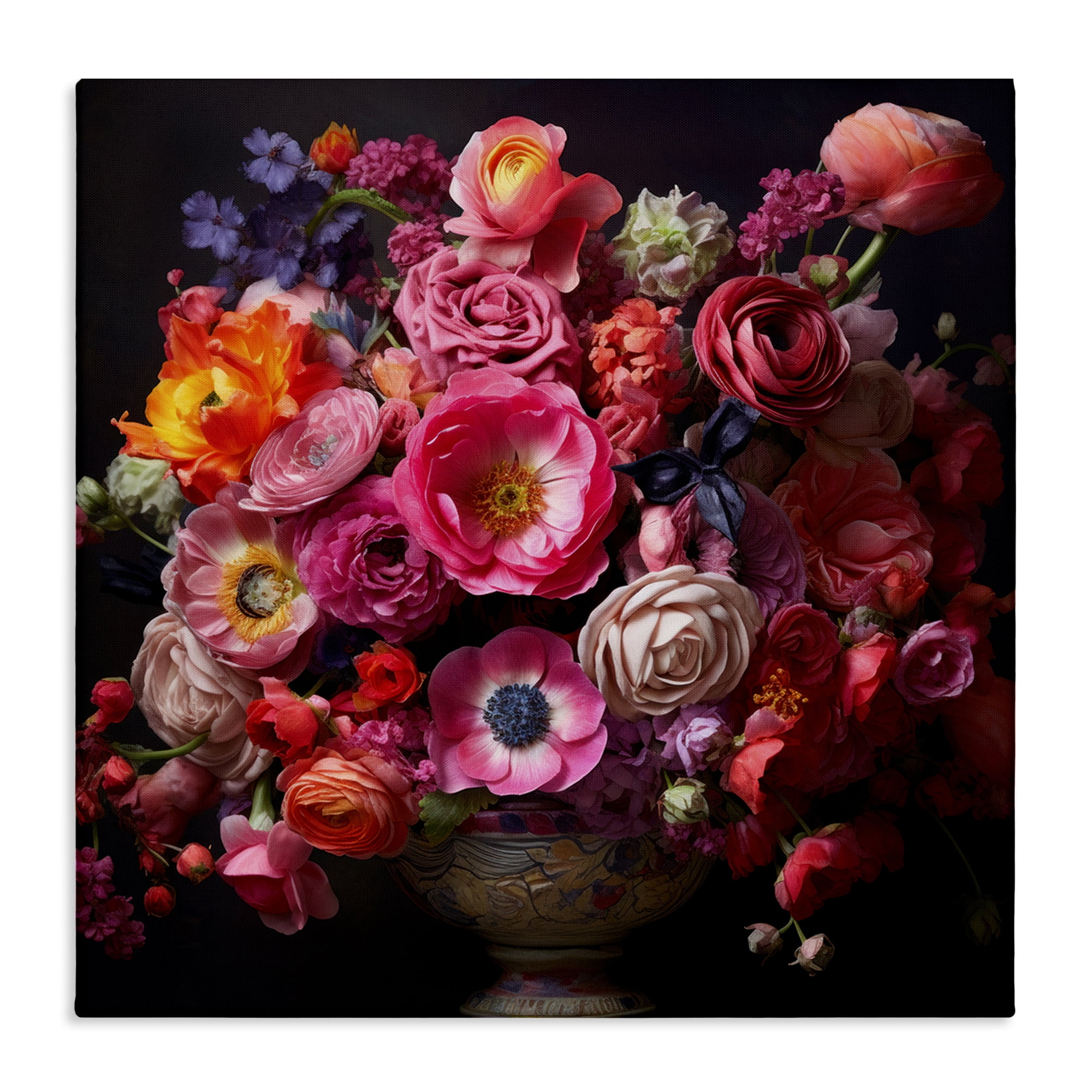 Stupell Industries Dark Full Bouquet Botanical & Floral Painting Gallery Wrapped Canvas Art Print Wall Art, 30 x 30