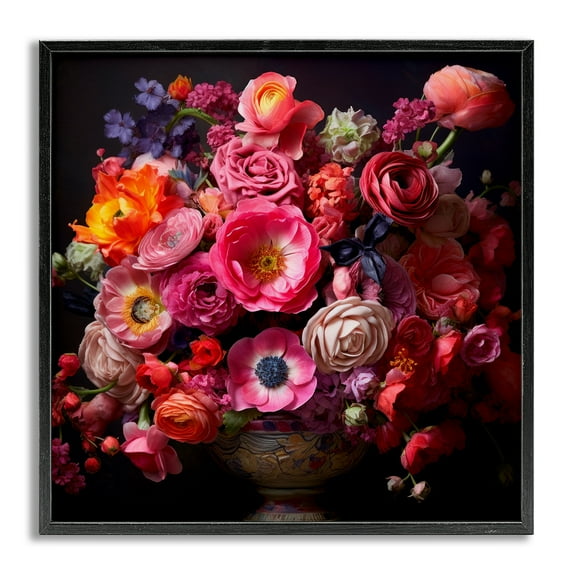 Stupell Industries Dark Full Bouquet Botanical & Floral Painting Gray Framed Art Print Wall Art, 24 x 24