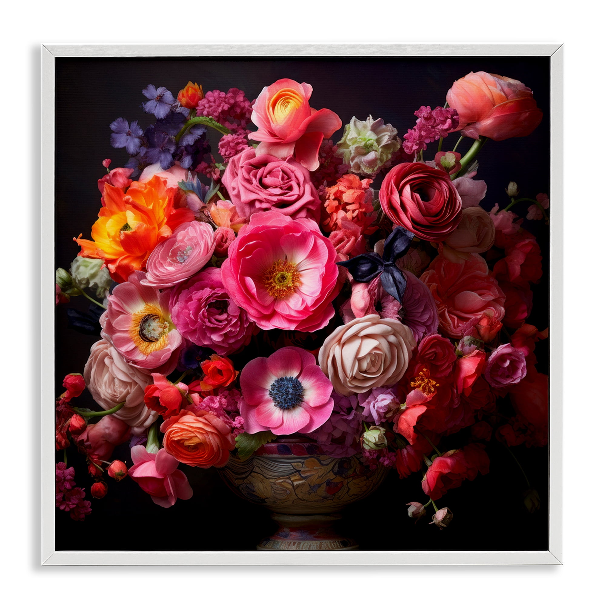 Stupell Industries Dark Full Bouquet Botanical & Floral Painting White Framed Art Print Wall Art, 17 x 17