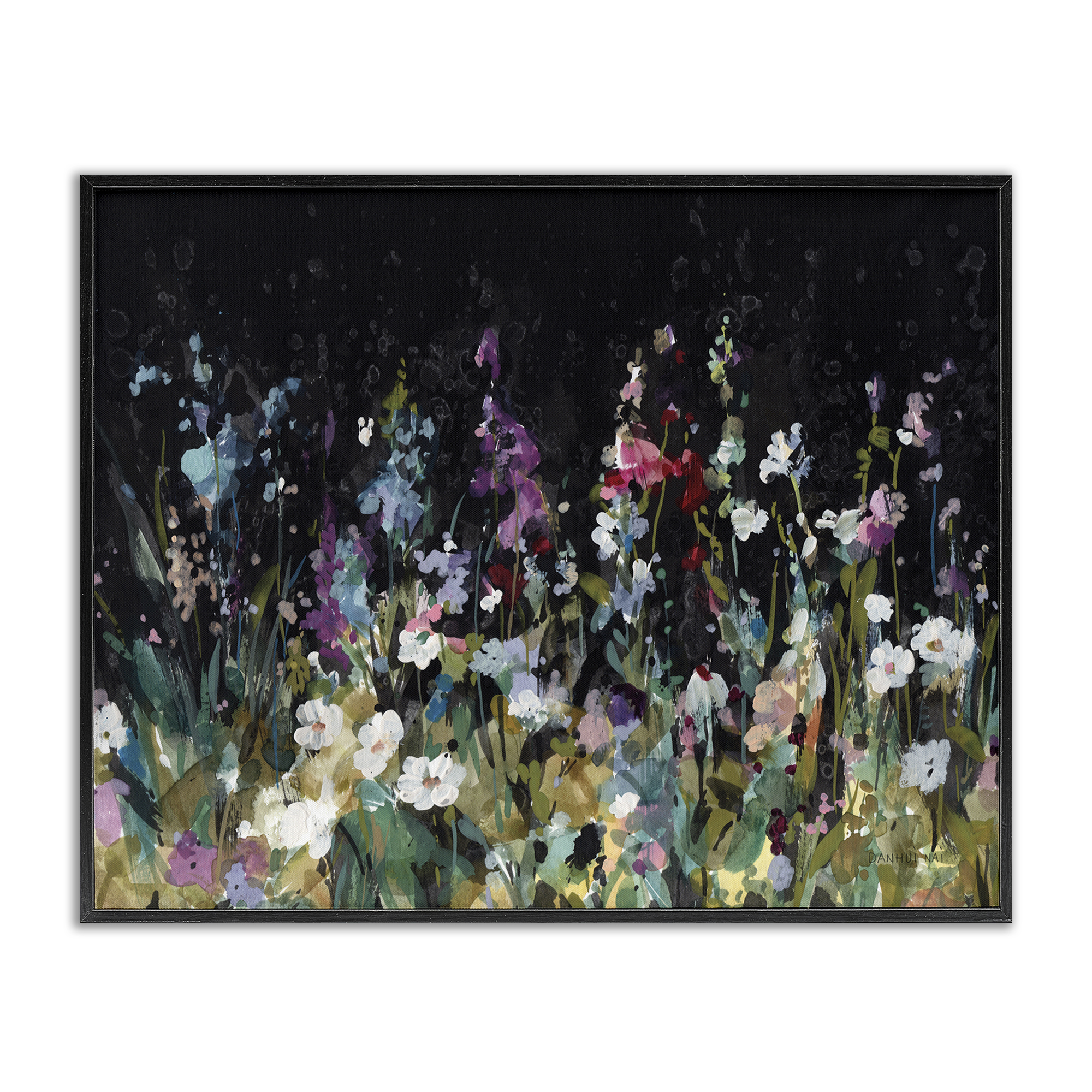 Stupell Industries Dark Garden Meadow Plants & Flowers Painting Black Framed Art Print Wall Art, 20 x 16