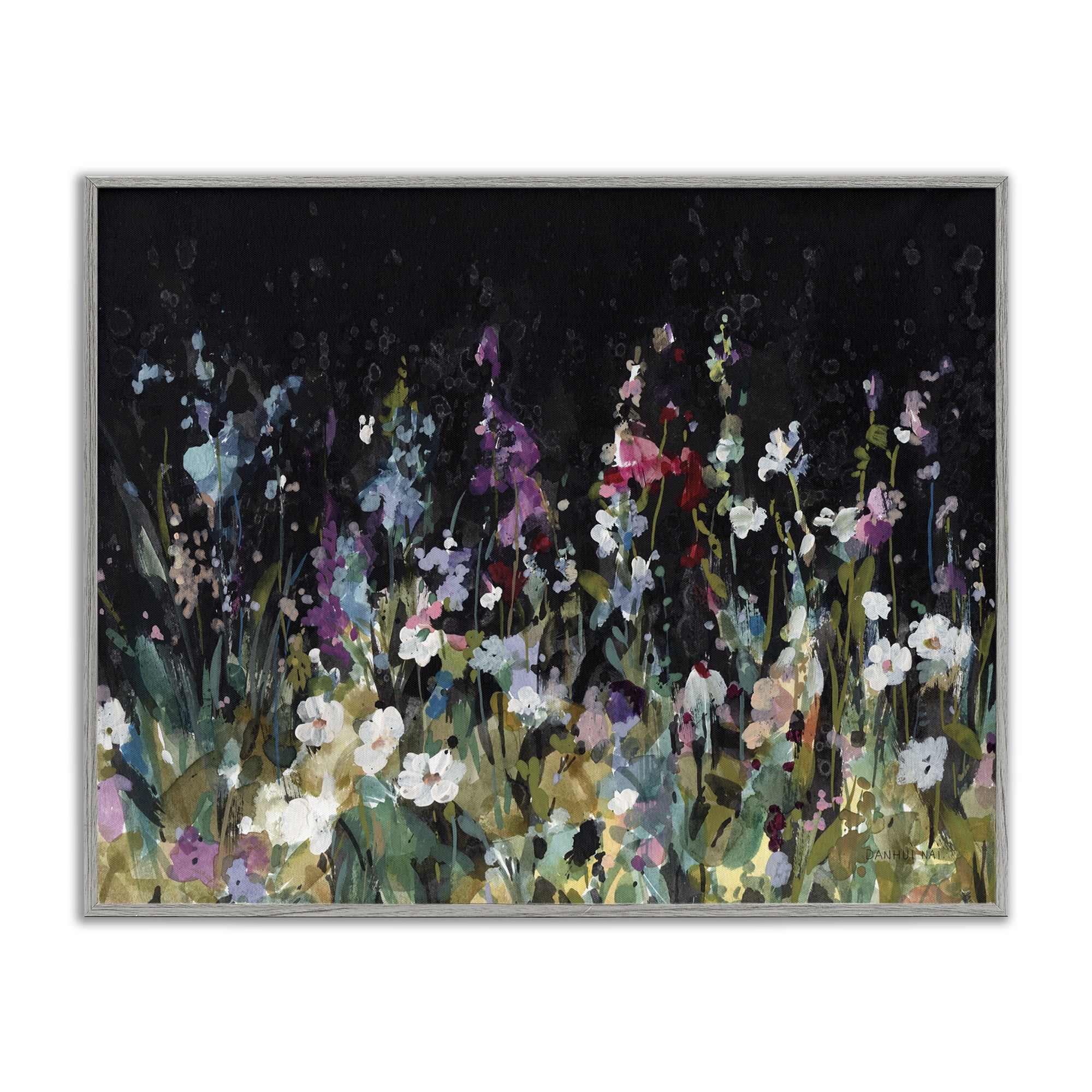 Stupell Industries Dark Garden Meadow Plants & Flowers Painting Gray Framed Art Print Wall Art, 30 x 24