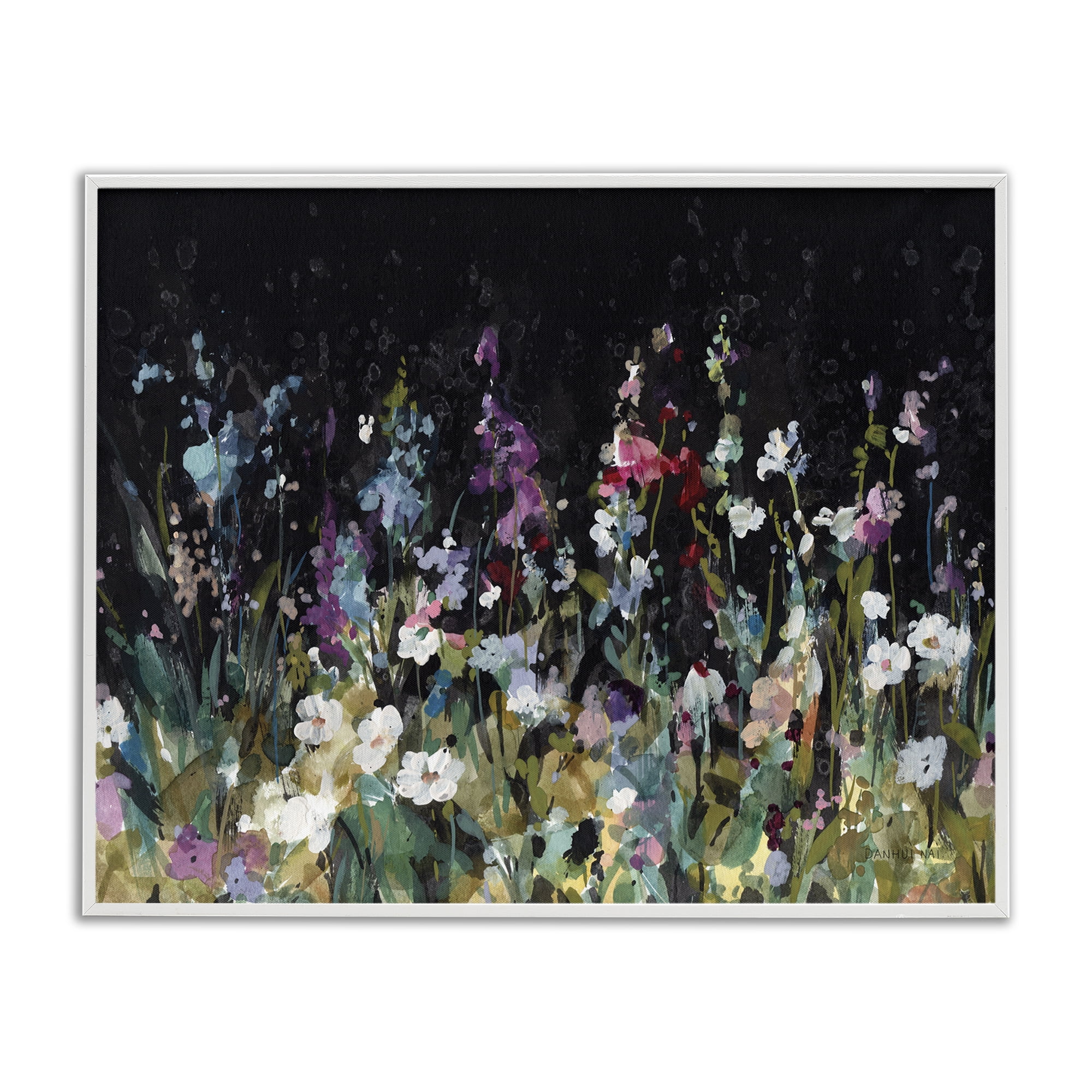 Stupell Industries Dark Garden Meadow Plants & Flowers Painting White Framed Art Print Wall Art, 20 x 16