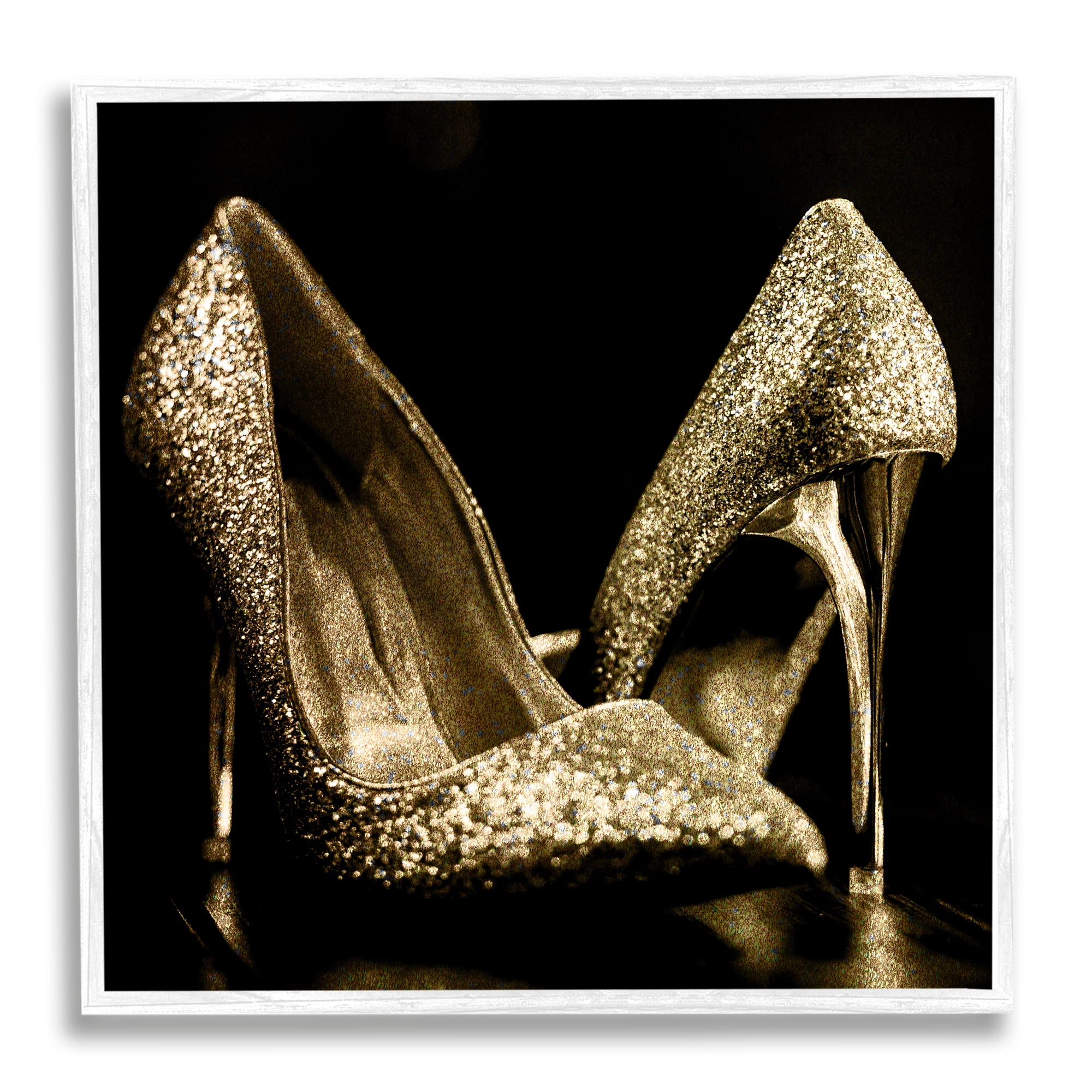 Stupell Industries Dark Glam Shoes Photography Beauty & Fashion Photography White Framed Art Print Wall Art, 24 x 24