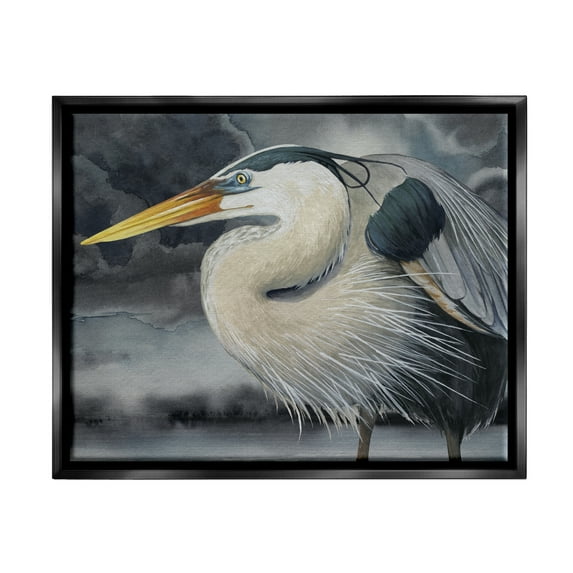 Stupell Industries Dark Heron Portrait Animals & Insects Painting Black Floater Framed Canvas Art Print Wall Art, 31 x 25